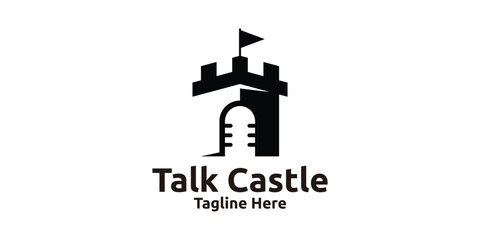 Talk Castle logo design, combination of microphone and castle, logo design template, symbol, icon, creative idea.