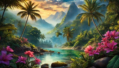 tropical paradise island - obrazy, fototapety, plakaty