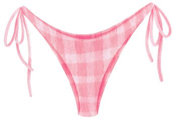 Pink checkered pattern bikini swimsuits watercolor style for Decorative Element