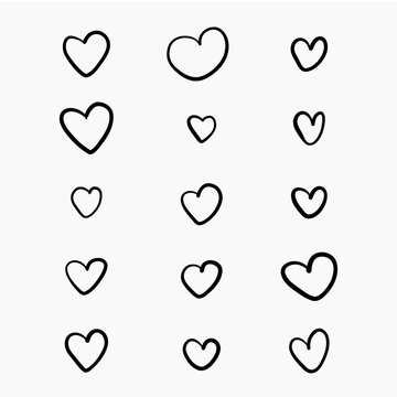 Set of nine hand drawn heart. Handdrawn rough marker hearts isolated on white background. Vector illustration for your graphic design 