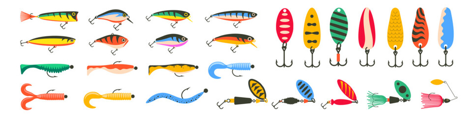Lure collection. Fishing baits. Lure icons.
