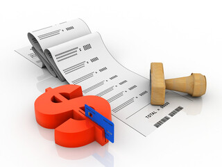 3d rendering  credit or debit card with dollar near rubber stamper
