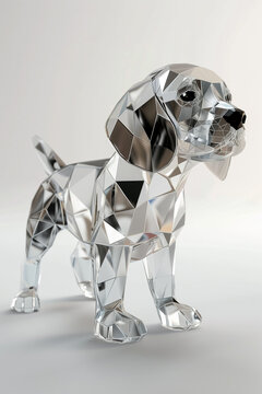 Geometric crystal dog sculpture on a light background.
