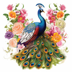 A regal peacock displaying its feathers in a vibrant