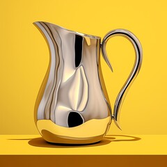 a silver pitcher on a yellow surface