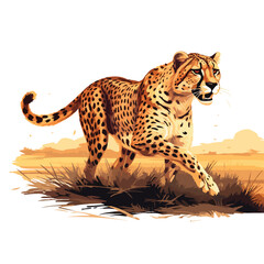 A sleek cheetah sprinting across the savannah at dusk