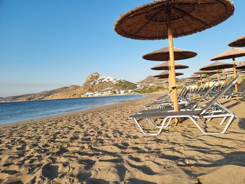 skiros or skyros island chora city view from beach molos tourist resort in greece