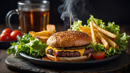 hamburger with fries