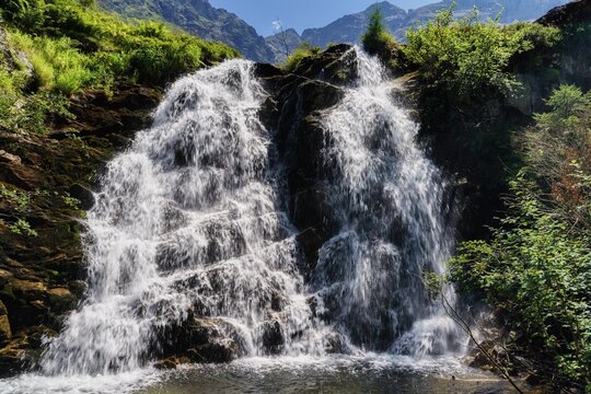 View of the Steirischer Bodensee Waterfall. Haus im Ennstal, Austria.	