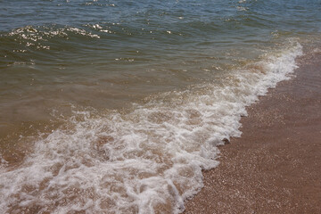 Sea view. Big and stormy waves of the Black Sea on a sunny day. Small depth of field