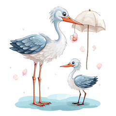 Naklejka premium Adorable Stork Protect Baby Clipart isolated