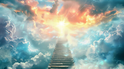 Stairway to heaven in heavenly concept. Stairway to paradise
