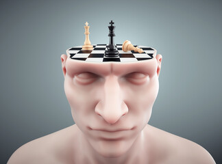 Head cut with a chessboard. The concept of strategy and analytical thinking. - 757396978