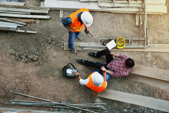 First aid in accident  at a construction site
