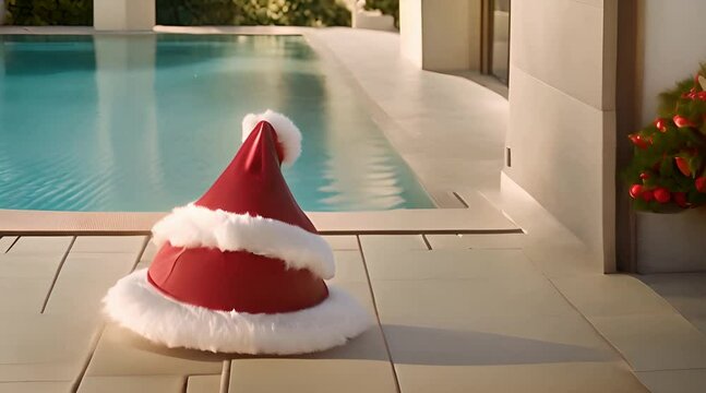 Christmas hat by the swimmingpool