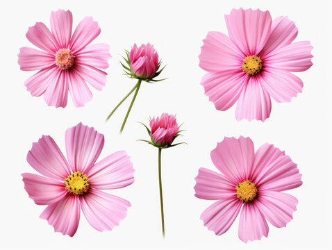cosmos flower collection set isolated on transparent background, transparency image, removed background