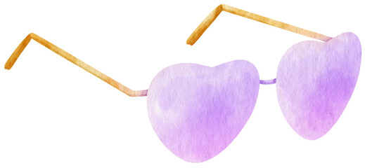 Cute heart shaped  Purple Sunglasses watercolor illustration for Summer Decorative Element