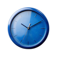 Blue wall clock isolated on transparent background.