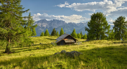 Blick über die Straganzalm zu den Lienzer Dolomiten, Osttirol, Tirol, Österreich