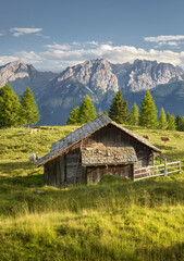 Fototapeta na wymiar Blick über die Straganzalm zu den Lienzer Dolomiten, Osttirol, Tirol, Österreich