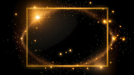 Obraz premium Black background decorated with dazzling empty golden rectangular frame