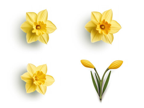 daffodil collection set isolated on transparent background, transparency image, removed background