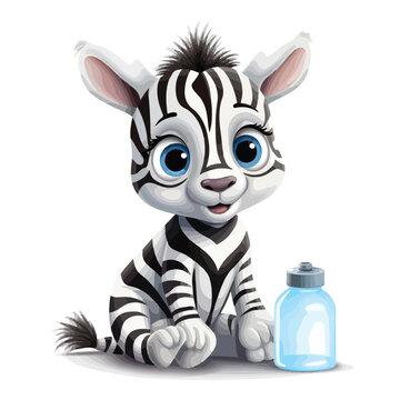 Baby Zebra with Baby Bottle Clipart isolated