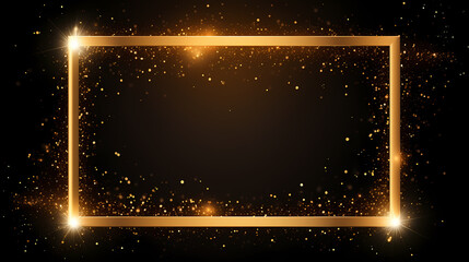 Black background decorated with dazzling empty golden rectangular frame