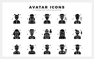 15 Avatar Glyph icon pack. vector illustration.