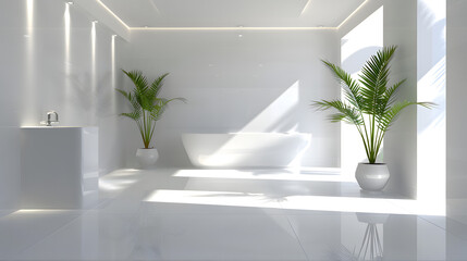 A contemporary bathroom design featuring natural light, white fixtures, and green plants for a fresh look
