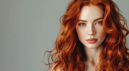 Fototapeta premium Mulher bonita com cabelo ruivo longos, retrato