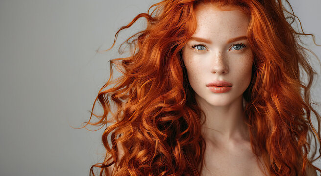 Mulher bonita com cabelo ruivo longos, retrato