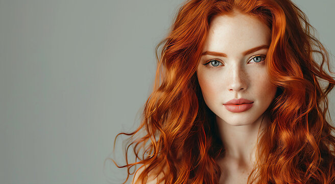 Mulher bonita com cabelo ruivo longos, retrato