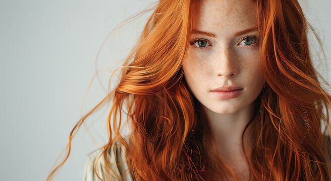 Mulher bonita com cabelo ruivo longos, retrato