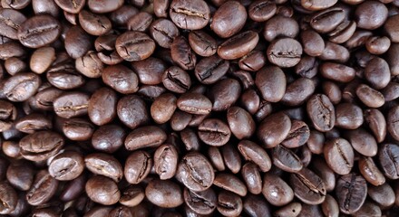Coffee beans background. Close up of roasted coffee beans.