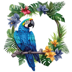 Blue Parrot Jungle Frame Clipart isolated on white background