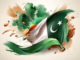 Happy pakistan day greeting card watercolor illustration By Alim Graphic