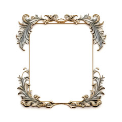 antique gold frame isolated on white, vintage frame with ornament and high detailed elements