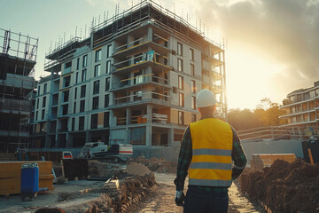 Engineer at building site: overseeing construction, ensuring safety, and coordinating tasks for efficient progress