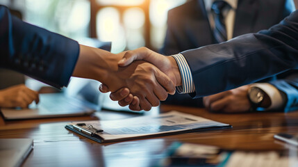 Obraz na płótnie Canvas Businessman hand shaking for deal busineas agreement concept