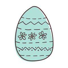 Blue easter egg with floral pattern. Hand drawn vector illustration. Isolated on white.