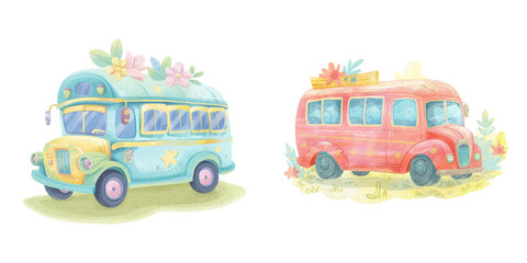 cute bus watercolour vector illustration