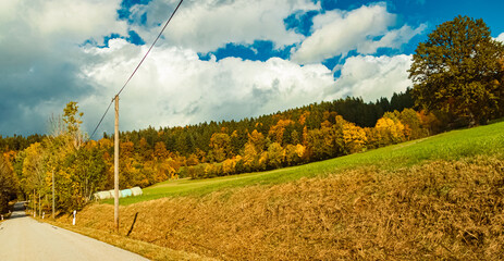 Autumn or indian summer view near Perasdorf, Straubing-Bogen, Bavarian forest, Bavaria, Germany