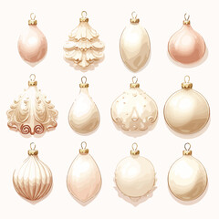 Cream Baubles Clipart isolated on white background