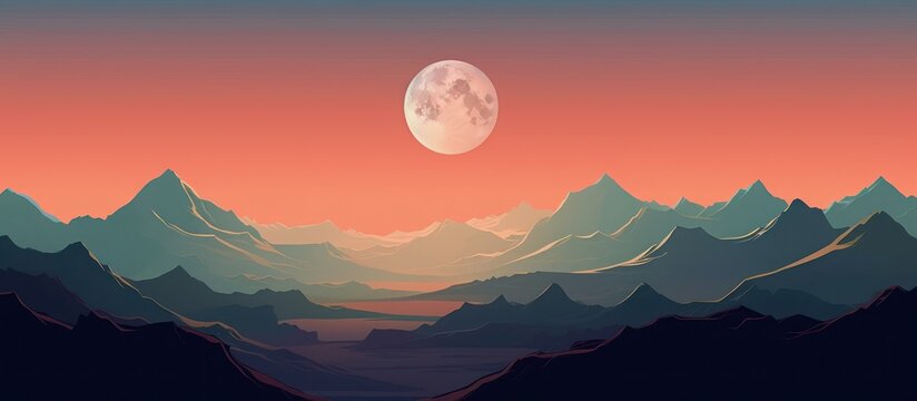 illustration of sunset views of mountains, hills, wilderness