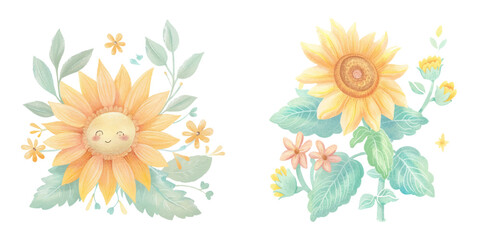 Fototapeta na wymiar cute sunflower watercolour vector illustration