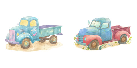  cute truck watercolour vector illustration