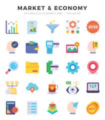 Set of Market & Economy Icons. Simple Flat art style icons pack. Vector illustration.