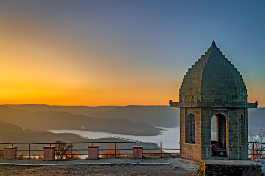 Beautiful Sunset view from the top of famous Sajjangad fort near Satara, Maharashtra, India.