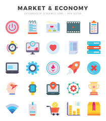 Market & Economy elements. Flat web icon set. Simple vector illustration.